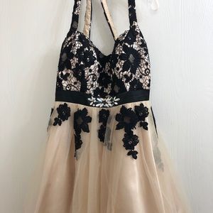 Lacy Black and Tan homecoming dress
